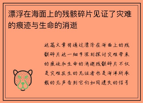 漂浮在海面上的残骸碎片见证了灾难的痕迹与生命的消逝